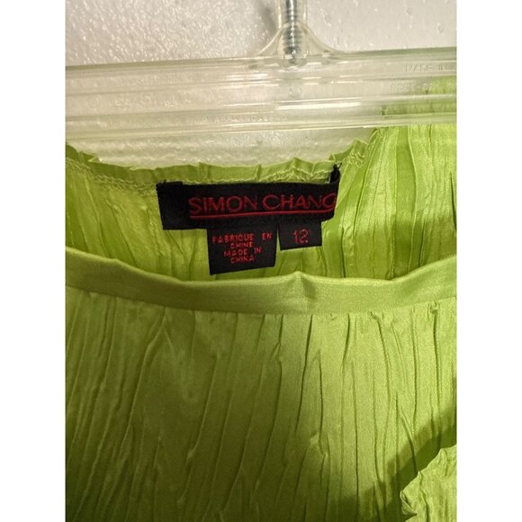 Simon Chang 2 Pc Dress Lime Green Tank with Lace Hem Skirt 12 - Picture 2 of 6